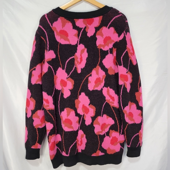 Cabi Rococo Poppy Bloom V Neck Pull Over black pink sweater style 4102 - Picture 7 of 9